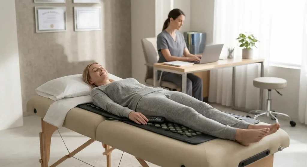 Professional-grade Far Infrared Ray Physiotherapy mat featuring natural jade and tourmaline stones for deep tissue healing