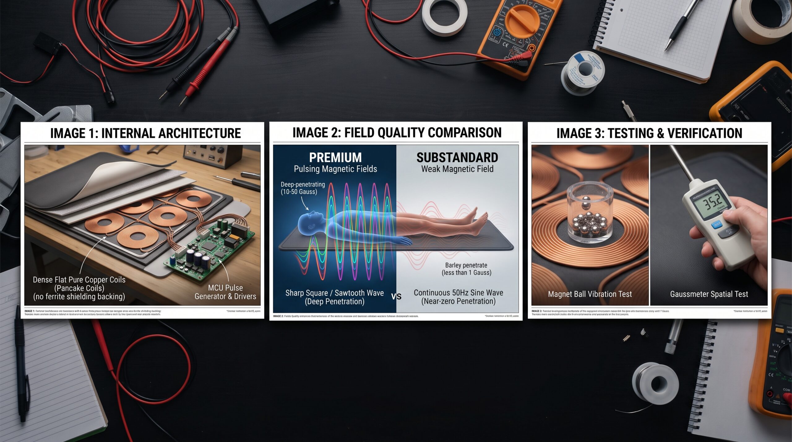Factory PEMF mat internal copper coils and gaussmeter testing display for wholesale clinical physiotherapy supply